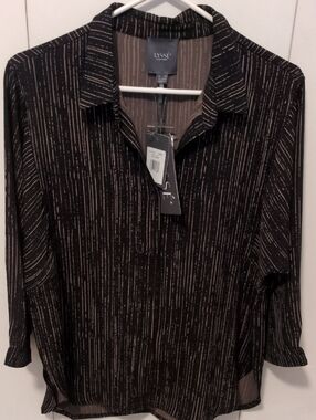 Lysse Black Blouse with Cream Pinstripes